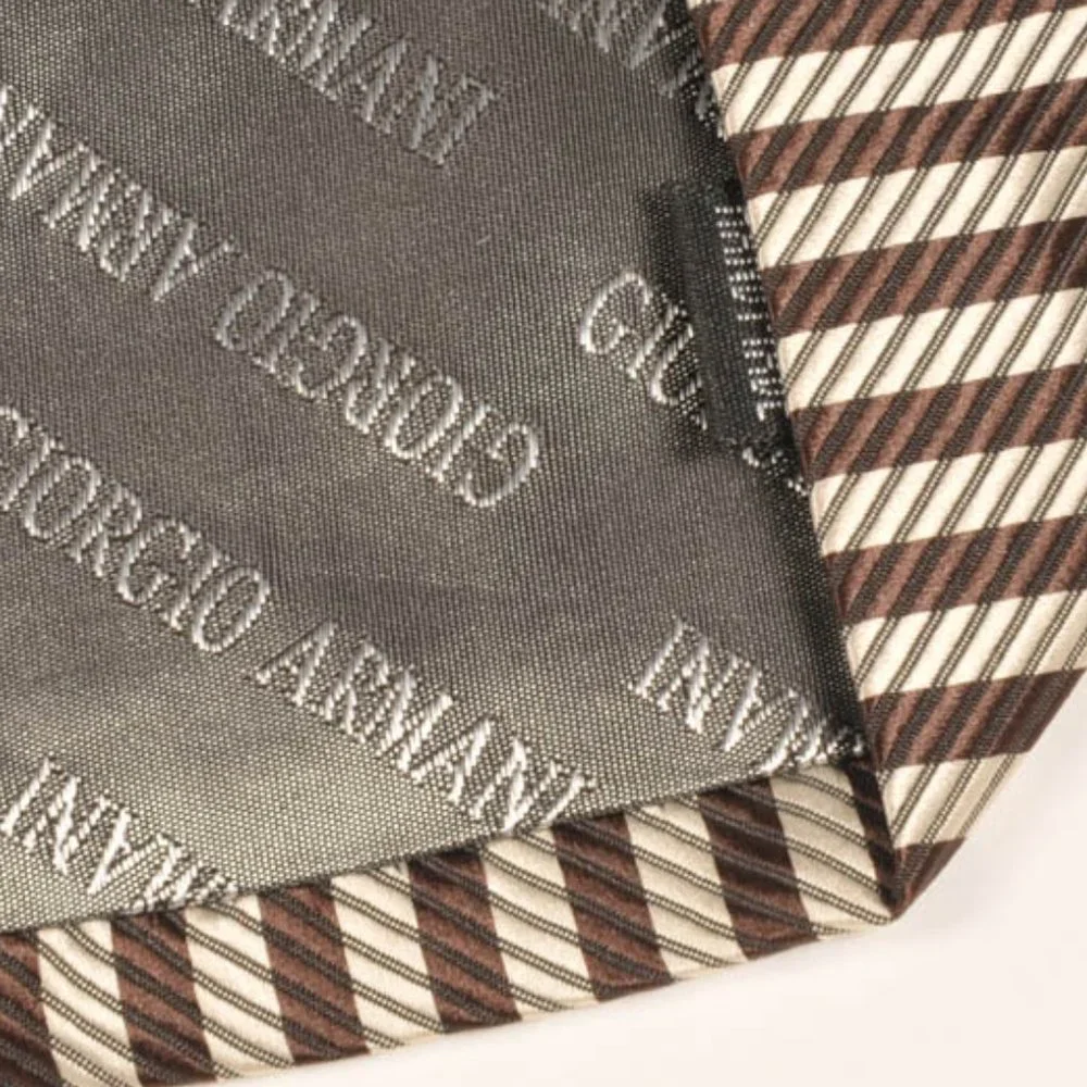 Armani Designer diagonal striped gold and brown Tie hand made in italy {Mint} - Picture 7 of 7